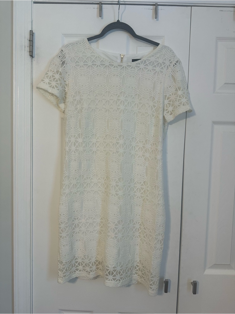 Lulu's Cream Crochet Shift Dress with Short Sleeves